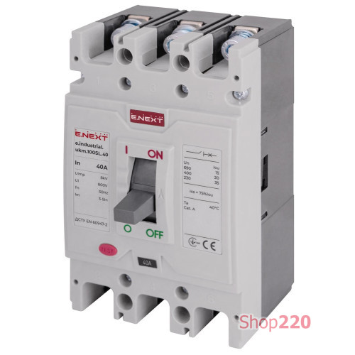 Силовой автоматический выключатель 40 А, 3-фазный, e.industrial.ukm.100SL.40 Enext i0660011