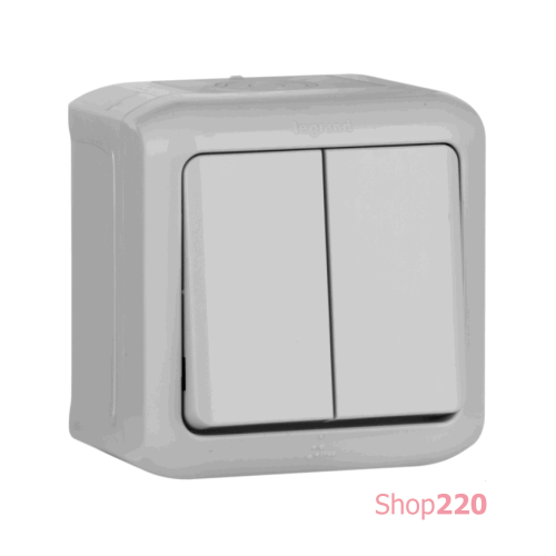 Выключатель IP44 2-клавишный универсальный, серый, 782381 Legrand Forix