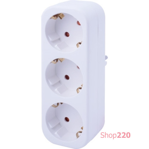 Тройник бытовой 3 гнезда, 2P+PE, 16А, с заземлением, e.socket.003.16.3 Enext s9100055