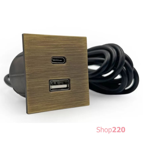 Розетка USB тип А+С в стол и мебель, состаренная бронза, Versapick ASA 060.29Z.00047