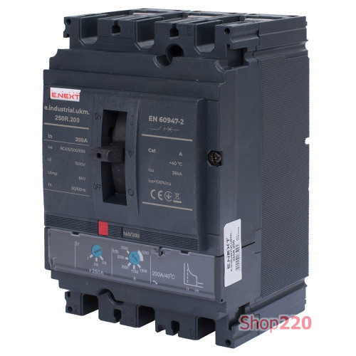 Силовой автоматический выключатель с регулировкой 200А, 3р, e.industrial.ukm.250R.200 ENEXT i091008