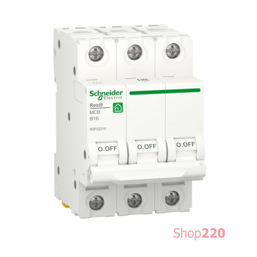 Автоматический выключатель 16А, 3 полюса, уставка В, Resi9 R9F02316 Schneider Electric