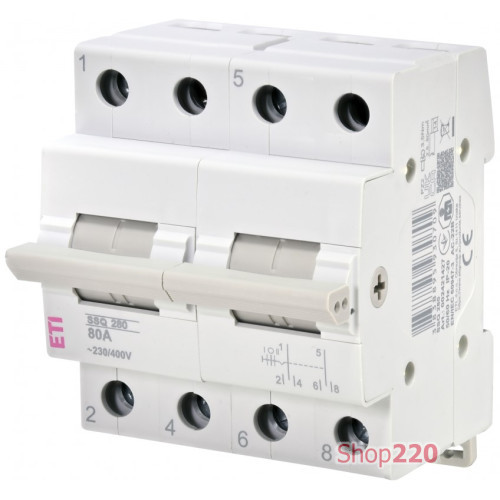 Переключатель нагрузки 1-0-2, 80A 2p, SSQ 280 ETI 2421427