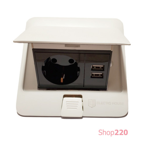 Лючок 220В + USB, белый, IP44, ElectroHouse EH-F009