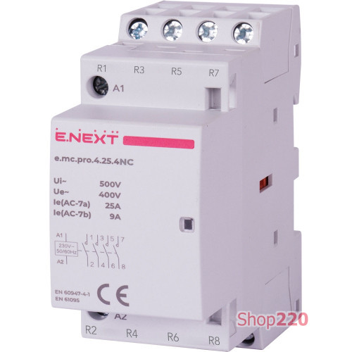 Модульный контактор 4р, 25А, 4NC, 220В, e.mc.pro.4.25.4NC Enext p005224