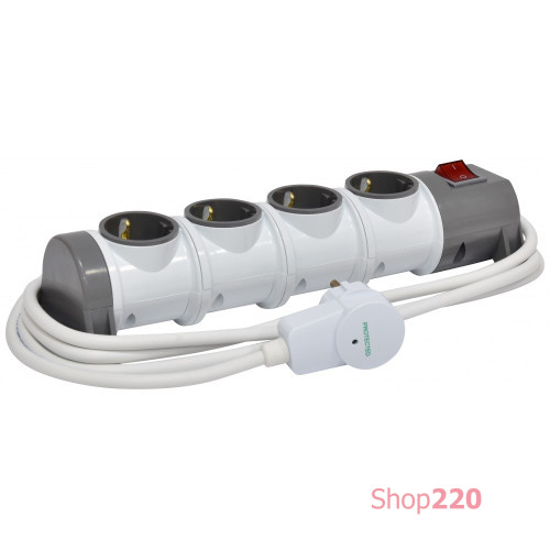 Блок удлинителя 4-местный с защитой EC4-3 (Schuko, каб. 3м, 16A, 250V, 2P+PE) ETI 4481027