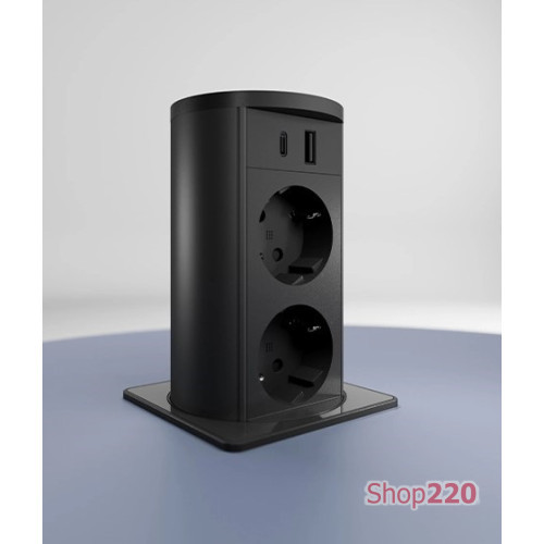 Выдвижной блок розеток 2х220В + USB тип A+C + беспроводная зарядка, черный, Versalift ASA 060.47F.00015