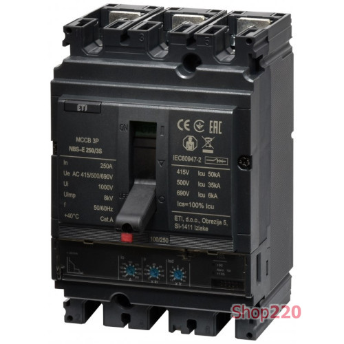 Автоматический выключатель 250A 3P, 50kA, (0.4-1)In/(1.5-10)Ir, NBS-E 250/3S ETI 4673081
