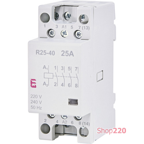Контактор модульный тихий, 25А, 220В, 4но, R 25-40 230V, ETI 2462310
