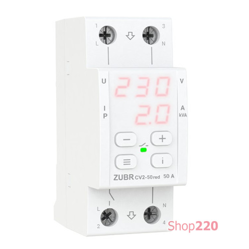 Реле напряжения с контролем тока, 50А, CV2-50 red Zubr