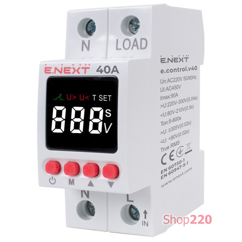 Реле контроля напряжения однофазное 40А с индикацией, e.control.v40 ENEXT p0690032