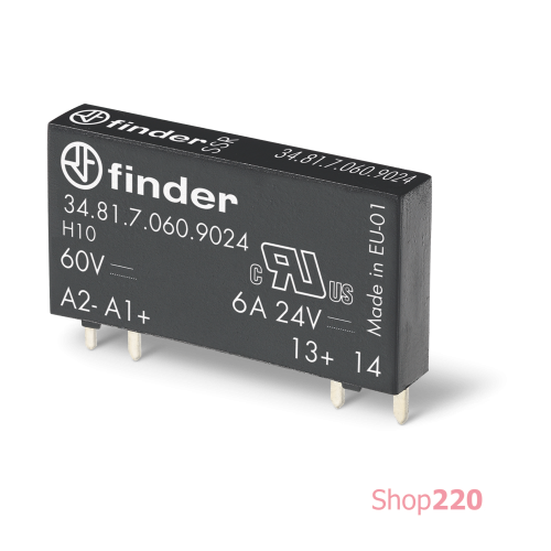 Реле SSR; 6A-24В DC; 12В DC чвх; твердотельное; ультратонкое; ДМ/розетка S93; RT III Finder 348170129024