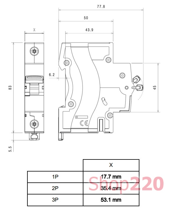Габаритные размеры автоматов Legrand RX3