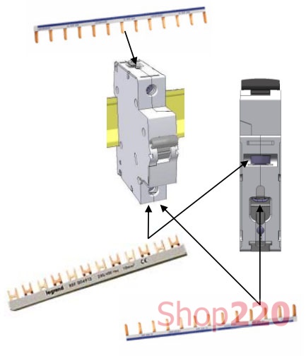 Подключение разного типа гребенок к автоматическим выключателям Legrand